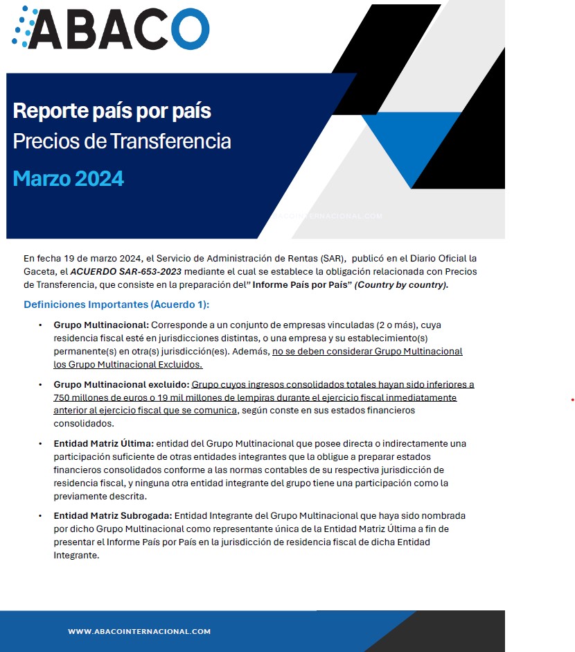ALERTA FISCAL PRECIOS DE TRANSFERENCIA - INFORME PAIS POR PAIS