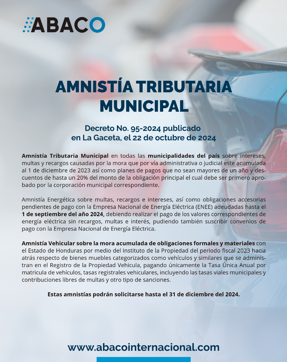 amnistiaMunicipal Tax Alert de ABACO Internacional sobre amnistía tributaria municipal en Honduras